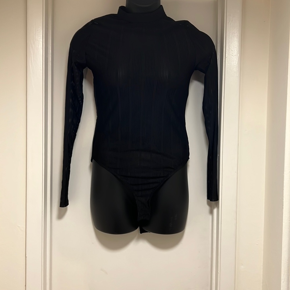 Black, long sleeve, see thru bodysuit-NWT